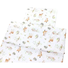 TupTam Kinder Gemusterte Bettdecken Set Ganzjahresdecke Bettdecke Kopfkissen Flachkissen 2tlg., Farbe: Wald Tiere Braun Beige Fuchs Reh Igel Eichh... - Braun/Beige