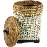 GURU SHOP Exclusiver Exotischer Korb mit Deckel, Aufbewahrungskorb, Braun, Rattan, 42x30x30 cm, Körbe