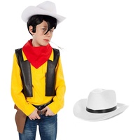 Maskworld Lucky Luke Kinderkostüm mit Cowboy-Hut - Comic Western Kostüm für Kinder 5-teilig - Karneval (134-140)