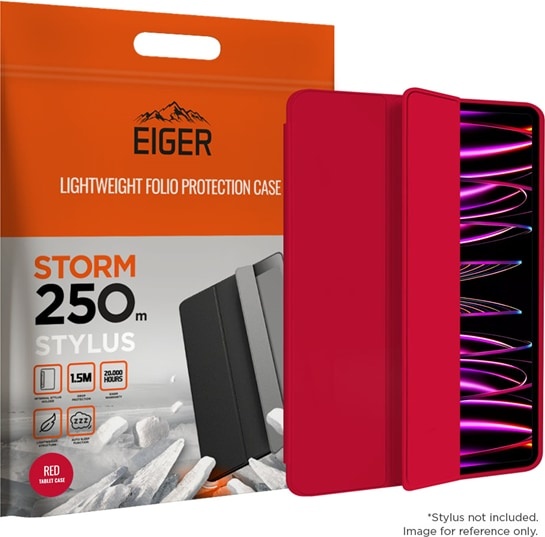 Eiger Folio-Case mit Stylus-Halterung schwarz Eiger Storm 250m Stylus Case Red (iPad Pro 11 2022 (4. Gen), IPad Air (2022), iPad Pro 11 2020 (2. Gen), IPad Pro 11, IPad Air 4. Gen. 2020), Smartphone Hülle, Rot