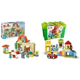 LEGO DUPLO Town Tierpflege auf dem Bauernhof, Spielzeug für Kinder ab 2 Jahre & DUPLO Deluxe Steinebox, Lernspielzeug für Mädchen und Jungen zum Bauen