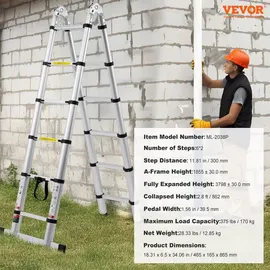Vevor Teleskopleiter Klappleiter 3 Stufen