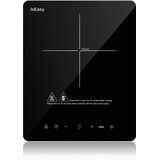 Induktionskochplatte, IsEasy Induktionskochfeld 1 Platte 2100W, 28cm Kochplatte, Tragbares Induktionskochfeld, 9 Heizstufen, 8-Stunden-Timer, Touch-Steuerung, Booster-Funktion, Schwarz, 220-240V