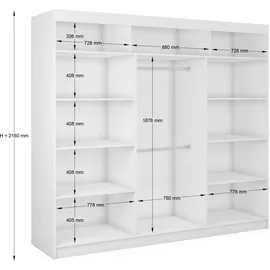 ax living Schwebetürenschrank Cabinio 240 x 216 x 61 cm Braun/Schwarz