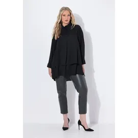 Ulla Popken Damen Tunika Volant mit Langarm Blusen, schwarz, 50-52 - 50