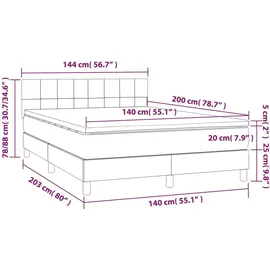 vidaXL Boxspringbett mit Matratze & LED Hellgrau 140x200 cm Samt