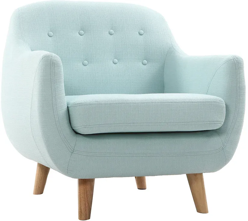 Fauteuil déhoussable scandinave en tissu menthe à l'eau et bois clair YNOK