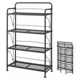 COSTWAY Blumenregal Metall, klappbares Pflanzenregal mit 4 verstellbaren Ablageflächen & Kippschutz, rostfreies Standregal, Pflanzentreppe 60x25x1... - Schwarz