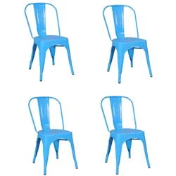 Stuhl aus Metall im industriellen Stil für Zuhause Bar Restaurants Pizzerien. Set 4 Stühle Farbe Blau