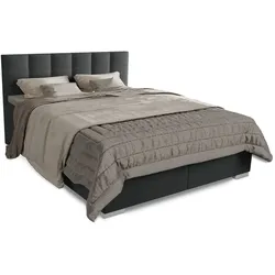 Juskys Boxspringbett Seattle 180x200cm - weicher Malmo-Stoff, komfortable Einstiegshöhe - Dunkelgrau