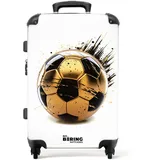 NoBoringSuitcases.com Kinderkoffer, Kinder Koffer, Koffer Groß, Koffer Kinder, TSA Schloss, Hartschalen Trolley, Gross, Kindertrolley, Koffer Mittelgroß (Goldener Fußball - Weiß, 67 cm - 72 L)