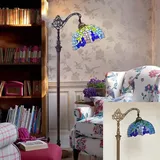 Retro Glas Stehleuchte Tiffany Wohnzimmer Stehlampe Mit Fußschalter Ø30CM Wisteria Arbeitszimmer Leselampe Bar coffe verstellbar Lampenfassung Vintage Beleuchtung für Schlafzimmer Cafe Standleuchte