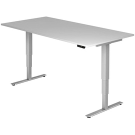 Hammerbacher XDSM2E elektrisch höhenverstellbarer Schreibtisch lichtgrau rechteckig, T-Fuß-Gestell silber 200,0 x 100,0 cm