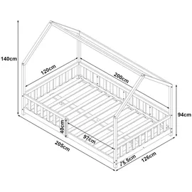 [en.casa] Hausbett Hesel mit Rausfallschutz 120x200cm Holzoptik