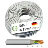 NYM-J 3x1,5 Stromkabel Deutsche Qualitätsware in Handwerkerqualität VDE Mantelleitung Feuchtraumkabel Installations Leitung Kabel Elektrokabel (5 Meter)