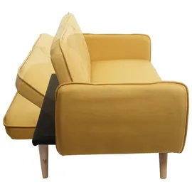 Mendler Schlafsofa HWC-J18, Couch Klappsofa Gästebett Bettsofa, Schlaffunktion Stoff/Textil 185cm ~ gelb