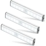 Ersandy - 3er-Set, 10 LED-Lampen, kabellos, wiederaufladbar über usb, magnetisiert, Bewegungssensor, 2 Beleuchtungsmodi, tragbar. Schrankleuchte,