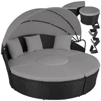 tectake Loungeset Rattan Sonneninsel Santorin - UV-beständig und widerstandsfähig, (Set., 5-tlg), Faltbares Dach mit Klettverschluss und Gasdruckfedersystem schwarz