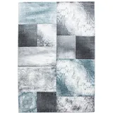 Carpetsale24 Teppich 160x230 cm – Kurzflor Konturenschnitt in Blau Grau Weiß – Kariertes Design, Extra Weich für Wohnzimmer, Esszimmer, Schlafzimmer