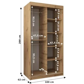 möbel kryspol Schwebetürenschrank BOLIWIA 100 x 200 x 62 cm Schwarz