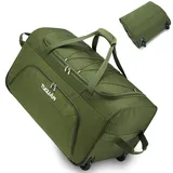 TUGUAN 110L Reisetasche Faltbare mit Rollen Groß, Aufklappbar Extra Große Sporttasche Rollen Handgepäck mit Multi-Griffe für Herren und Damen, Reise, Camping, Fitnessgeräte, 28''/71cm, Grün