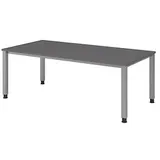 HAMMERBACHER QS2E höhenverstellbarer Schreibtisch grafit rechteckig, 4-Fuß-Gestell silber 200,0 x 100,0 cm