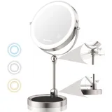 Beautifive 10" Kosmetikspiegel mit Beleuchtung, 12X/1X Vergrößerungsspiegel mit Höhe Winkel einstellbar & 3 Farbe dimmbar, 360° Schwenkbar Wiederaufladbare Doppelseitiger Tischspiegel