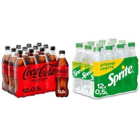 Coca-Cola Zero Sugar - koffeinhaltiges Erfrischungsgetränk mit originalem Coca-Cola-Geschmack & Sprite, Maximale Erfrischung mit Limetten und Zitronen Geschmack in praktischen Flaschen