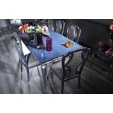 Casa Padrino Luxus Barock Esszimmer Stuhl Set Silber / Blau 54 x 53 x H. 109 cm - Edles Küchen Stühle 6er Set - Barock Esszimmer Möbel