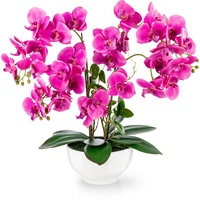 PASCH® XXL Kunstblume Orchidee groß (56cm) in Hochglanz-Keramiktopf | Orchideen künstlich | Kunstblumen wie echt | künstliche Orchideen im Topf | künstliche Blumen im Topf | Kunstblumen im Topf (Rosa)
