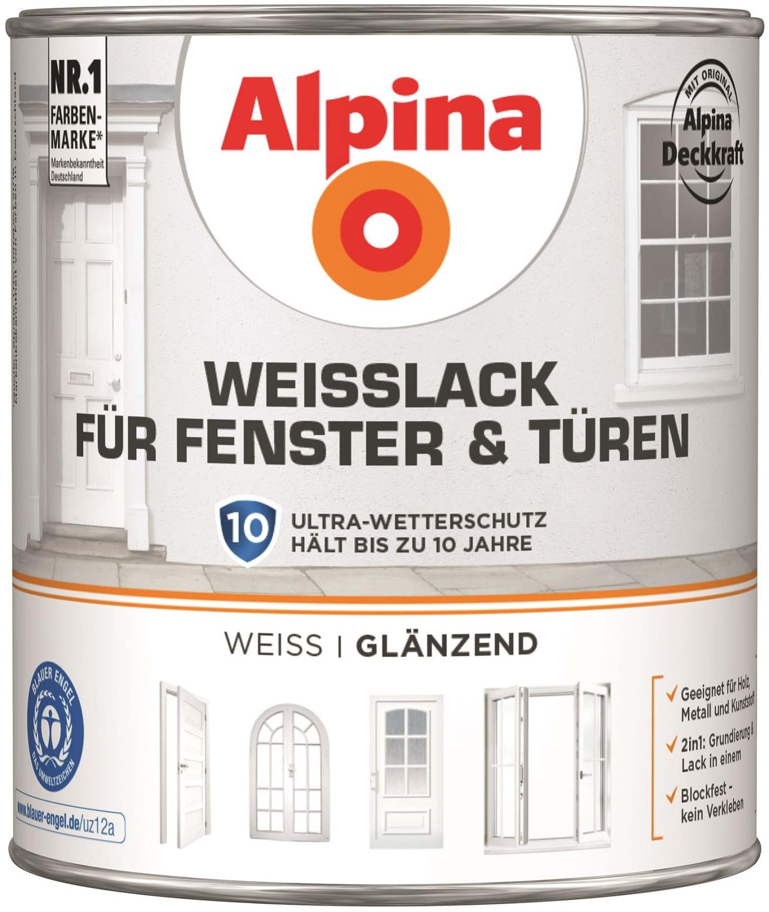 Alpina Weißlack für Fenster & Türen 2 Liter glänzend