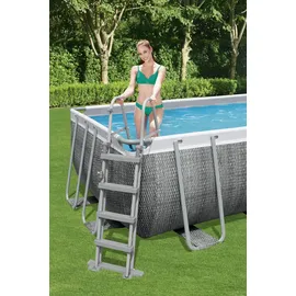 BESTWAY Power Steel Frame Pool Set 488 x 244 x 122 cm inkl. Filterpumpe grau Rattanoptik