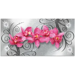 Wandbild ARTLAND "rosa Orchideen auf Ornamenten", pink (farbe bild(er): pink), B:40cm H:20cm, Bilder, als Alubild, Outdoorbild, Leinwandbild, Poster, Wandaufkleber
