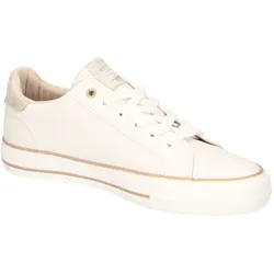 Sneaker MUSTANG SHOES, Damen, Gr. 37, beige (beige, taupe), Lederimitat, geblümt, modisch, Schuhe, Freizeitschuh, Halbschuh, Schnürschuh mit modischem Design