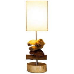 Levandeo® Nachttischlampe, Tischlampe 15 x 50 x 15 cm Treibholz Tischleuchte Holz Lampe Teakholz Deko