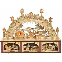Spetebo Holz Schwibbogen WEIHNACHTSMARKT mit LED Beleuchtung - 45 x 33 cm - Motiv - Tisch Deko Batterie betrieben