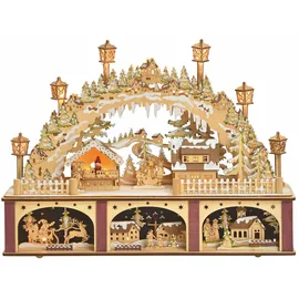 Spetebo Holz Schwibbogen WEIHNACHTSMARKT mit LED Beleuchtung - 45 x 33 cm - Motiv - Tisch Deko Batterie betrieben