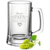 GRAVURZEILE Bierkrug 0,5 L aus Glas mit Gravur - Bester Papa der Welt - Geschenk für Männer