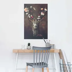Poster REINDERS "Hirsch Romantisch - Kolibri - Schmetterling - Blumenkranz", braun (farbe bild(er): braun), B:61cm H:91,5cm, Papier, Bilder