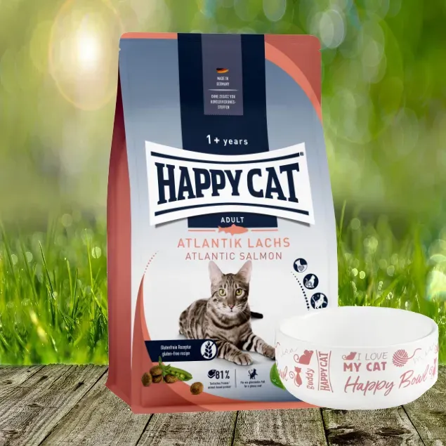 Happy Cat Culinary Adult Atlantik Lachs 4 kg - Exquisites Adult Katzenfutter + Futternapf
