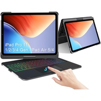 iPad Pro 11 Hülle mit Tastatur - iPad Air 5 Hülle mit Tastatur, 360°Drehbar iPad Tastatur für iPad Pro 11 1/2/3/4 Generation, iPad Air 5/4, Kabellose Hintergrundbeleuchtete Tastatur mit Farbverlauf