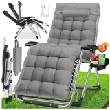 Kesser KESSER® Sonnenliege Liegestuhl Klappbar Mit Getränkehalter Gartenstuhl Mit Auflage Polster, Liegestuhl, Extra groß Gartenliege, Verstellbar Rückenlehne Garten Liege mit Kissen-Unterstützung