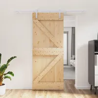 SECOLI Schiebetür Komplettset 85 x 210 cm Mit Tür Zimmertür Schiebetür Holz Schiebetüren Holztür Holzschiebetür Schwingtür Holz Scheunentor Massivholz Kiefer-85x210 cm-5