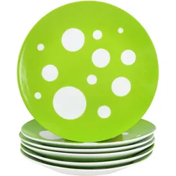 6er Set Pula grün Kuchenteller Porzellan 6 Pers Dessert Frühstücks-Teller Punkte
