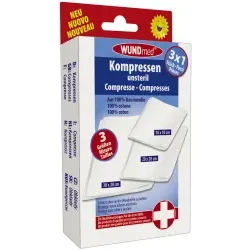 WUNDmed® Wundversorgung Kompressen, unsteril 03-010 , 1 Packung = 3 Stück