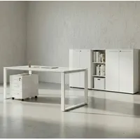 KADIMA DESIGN Büromöbel Set 5-teilig Komplettbüro weiß Schreibtisch, Container, 2 Schränke, Regal Glasfront, Soft-Close, Abschließbar Made in Germany
