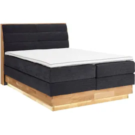 OTTO home Boxspringbett OTTO HOME "JENNA in verschiedenen Farben und Breiten erhältlich", schwarz (carbone), B:164cm L:216cm, Komplettbetten, Boxspringbett, LED-Beleuchtung, mit zertifizierten, recycelten Bezugsstoffen