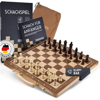 falkenwerk Magnetisches Schachspiel & Dame - Holz [38x38 cm] - Handgefertigtes Schachbrett aus Echtholz