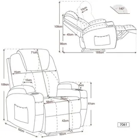 MCombo Elektrisch Relaxsessel Massagesessel Fernsehsessel Heizung Stoff 7061DE (grau-stoff)