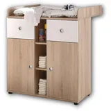Stella Trading WIKI Praktische Baby Wickelkommode inkl. Aufsatz - Vielseitiger Wickeltisch mit viel Stauraum in Eiche Sonoma Optik, Weiß - 89 x 101 x 78 cm (B/H/T)
